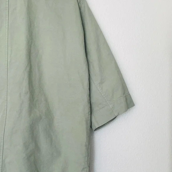 Eileen Fisher Organic Cotton Hemp Green Canvas Jacket Snap Closure Size PS